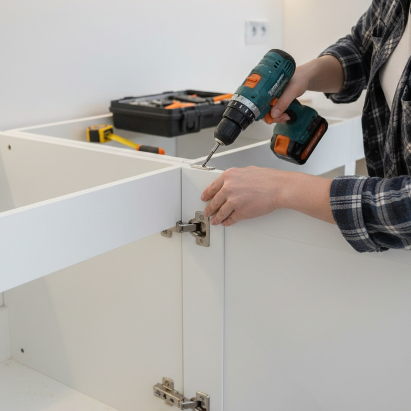 Cupboard hinge installation